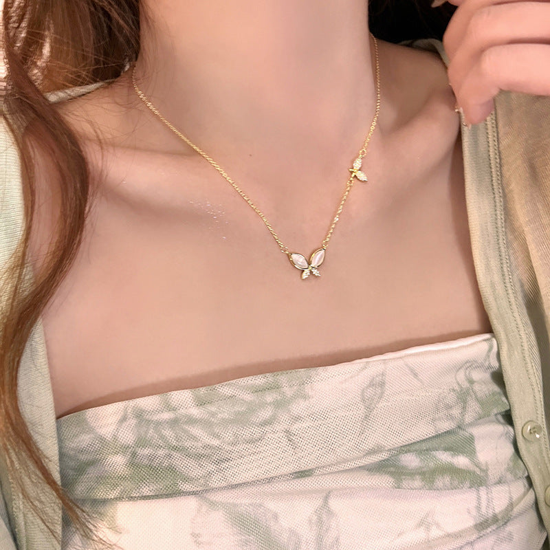 Wholesale cat eye butterfly necklace women's silver plated clavicle chain